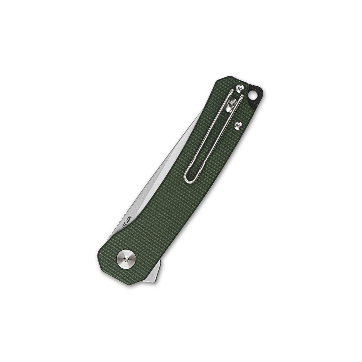 QSP Osprey pocket knife with green Micarta handle and satin finish 14C28N blade