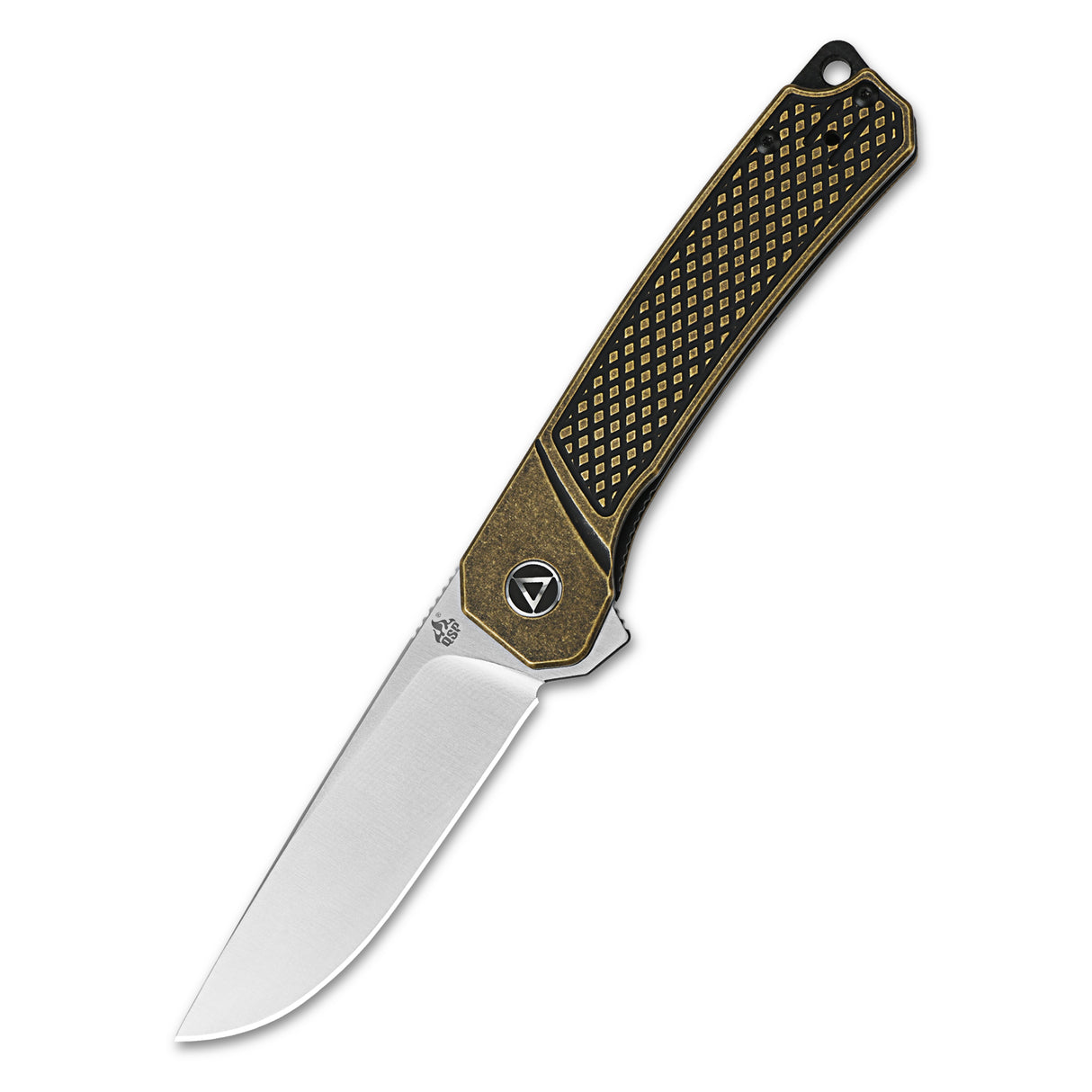 QSP Osprey pocket knife with brass handle and 14C28N blade