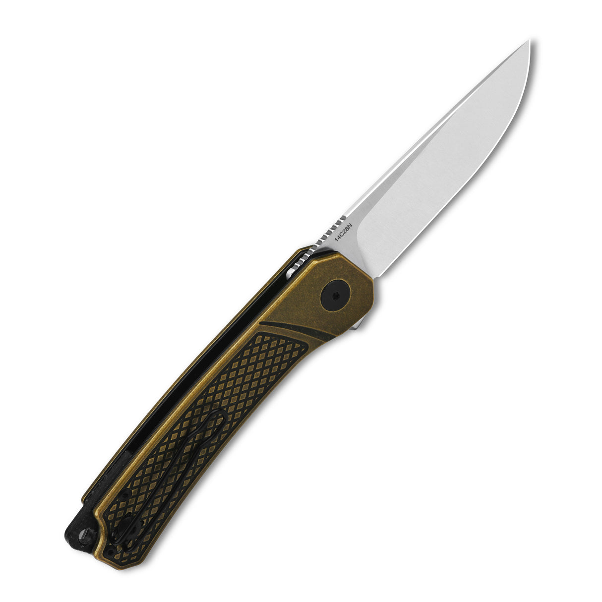QSP Osprey pocket knife with polished drop point blade and ergonomic brass handle