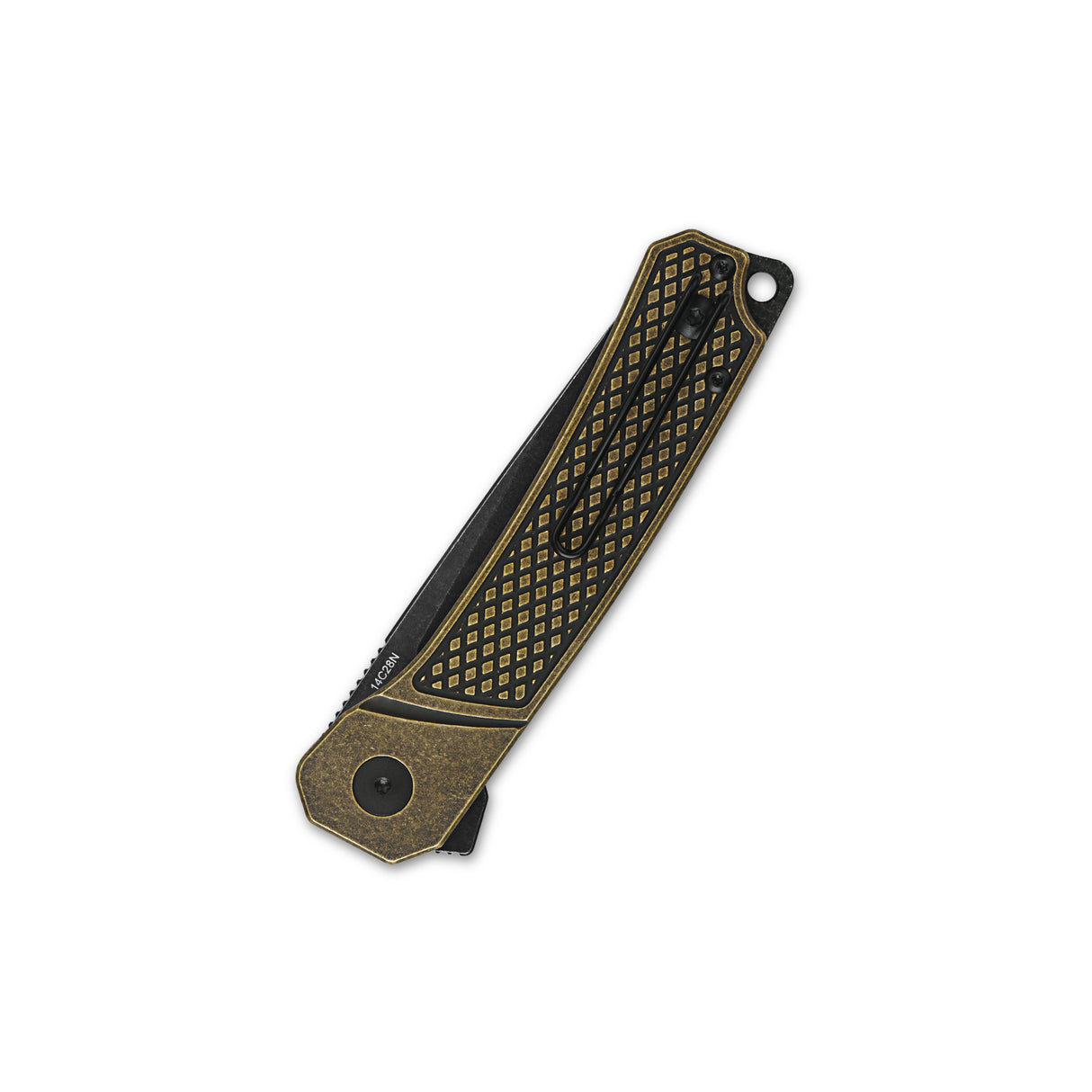 QSP Osprey pocket knife with textured brass handle and sleek drop point blade.