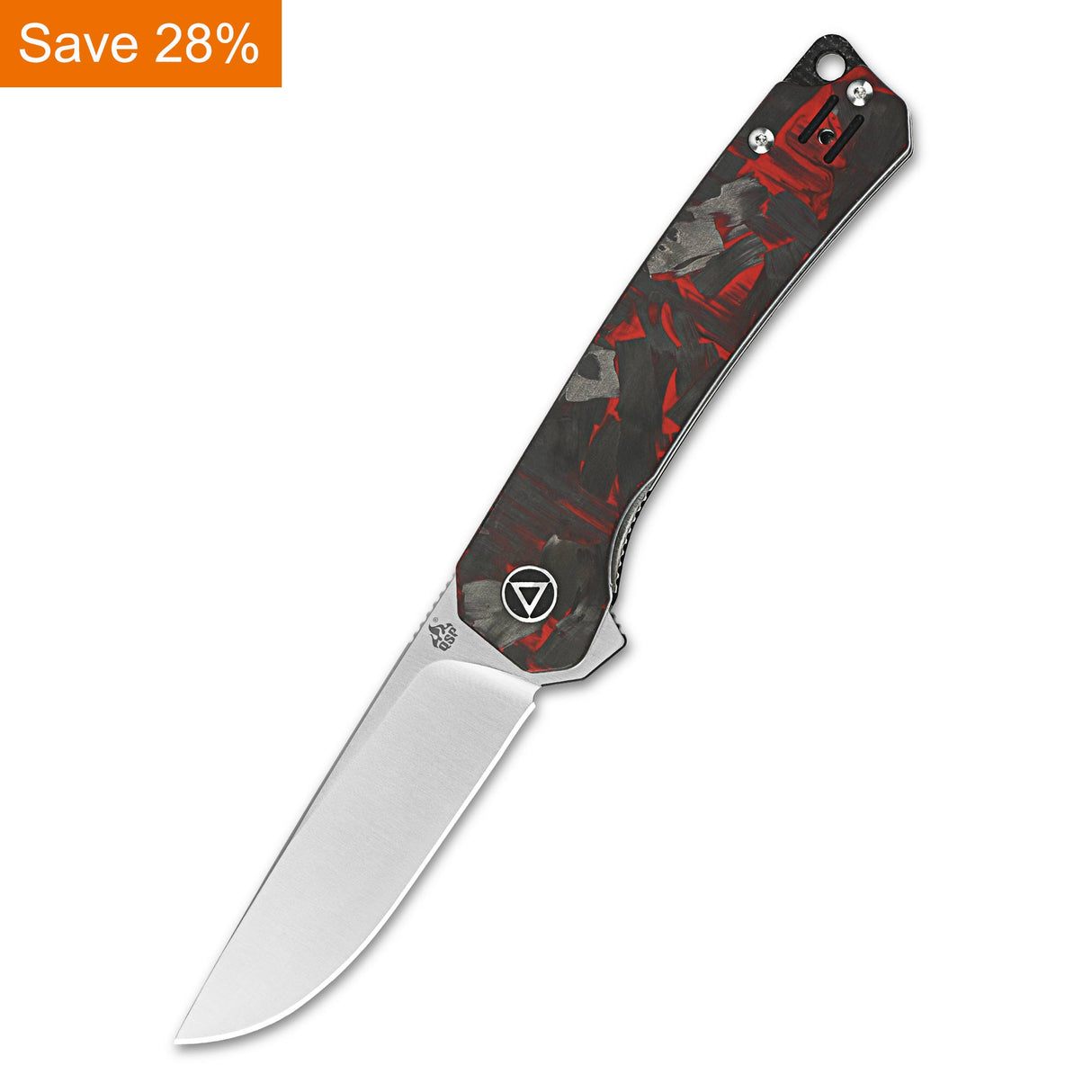 QSP Osprey Liner Lock Pocket Knife 14C28N Blade Red Shredded CF Overlay G10 Handle