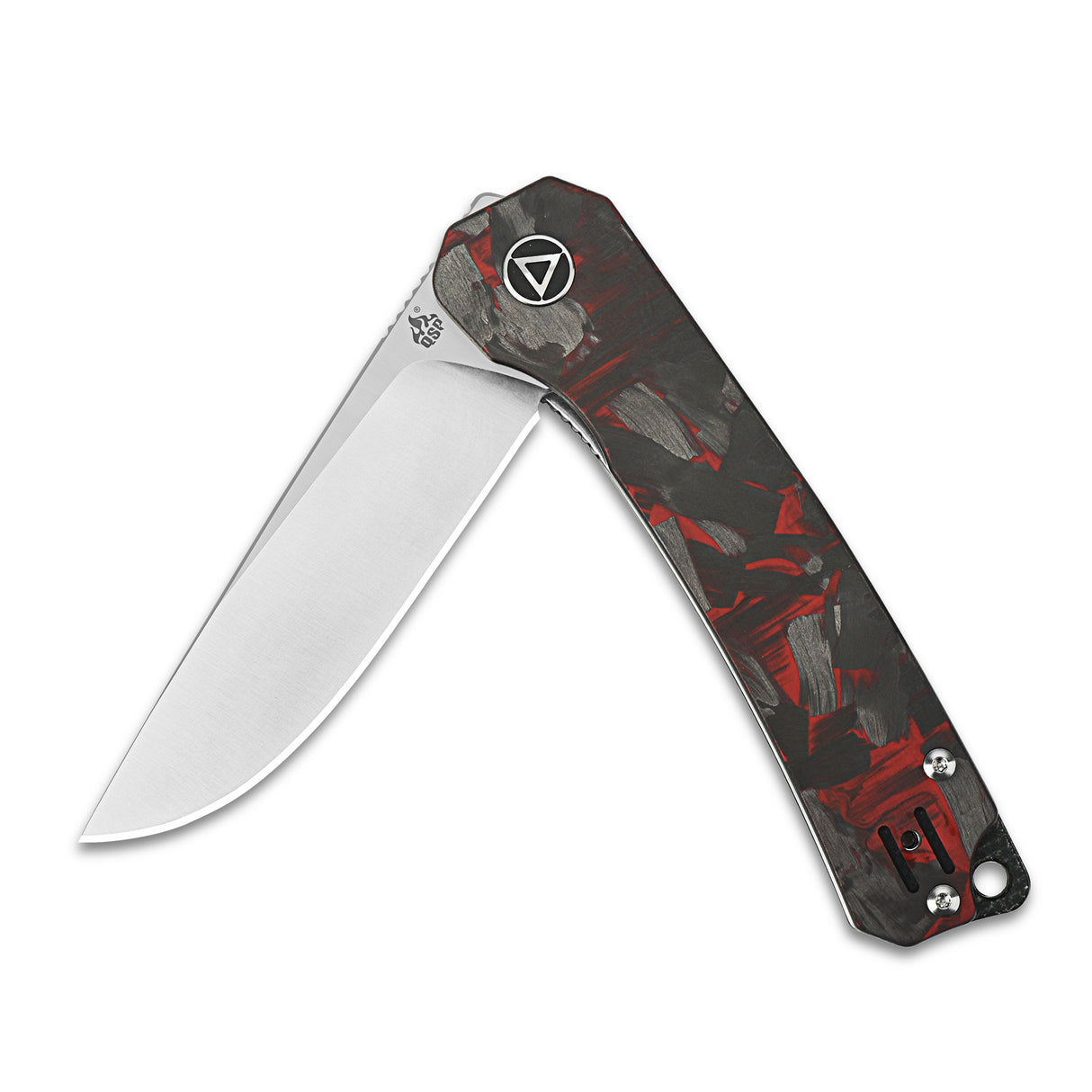 QSP Osprey pocket knife with red and black G10 handle and sharp drop point blade