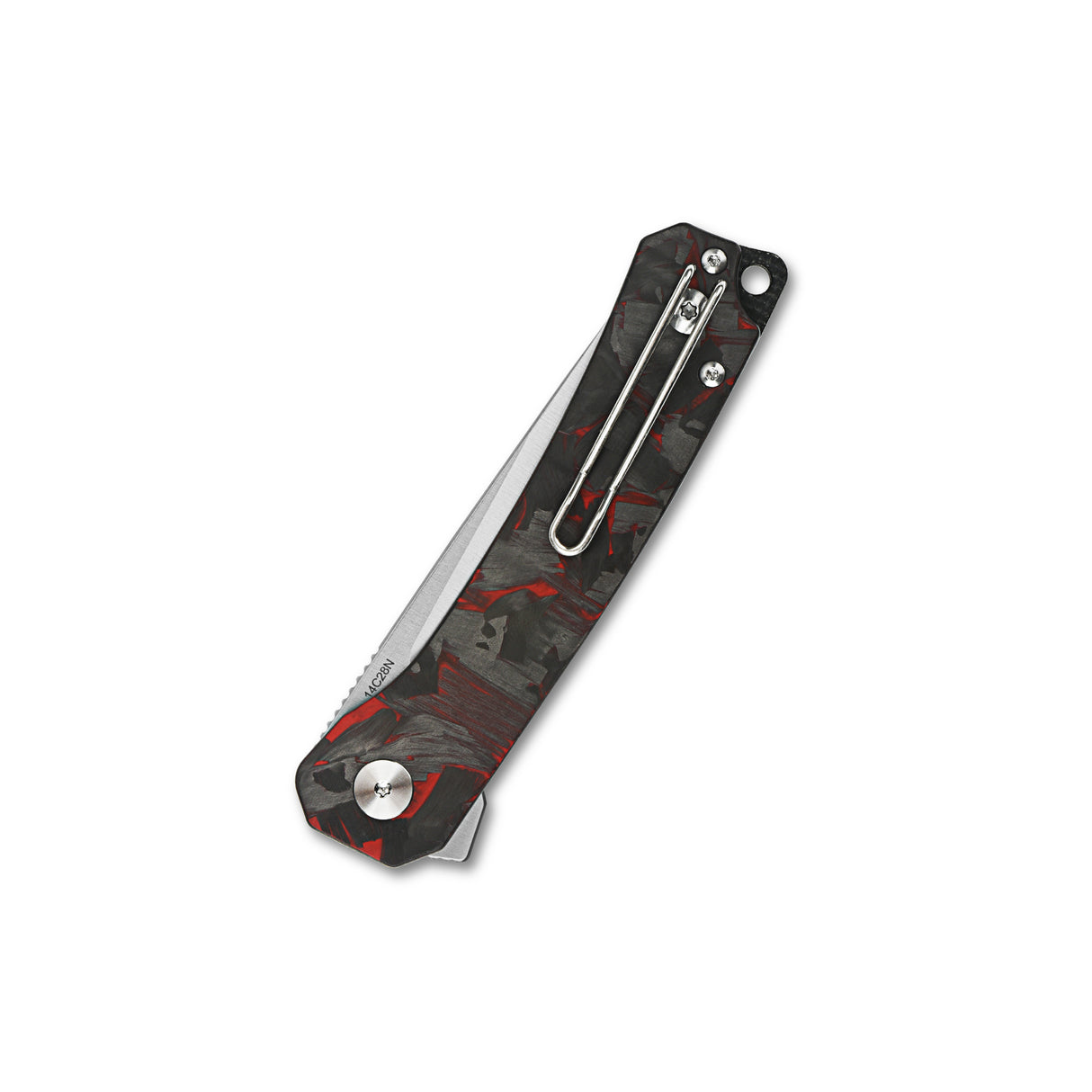 QSP Osprey pocket knife featuring red and black carbon fiber handle