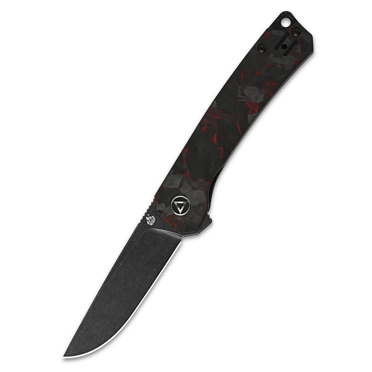 QSP Osprey pocket knife with drop point blade and sleek red-black G10 handle.