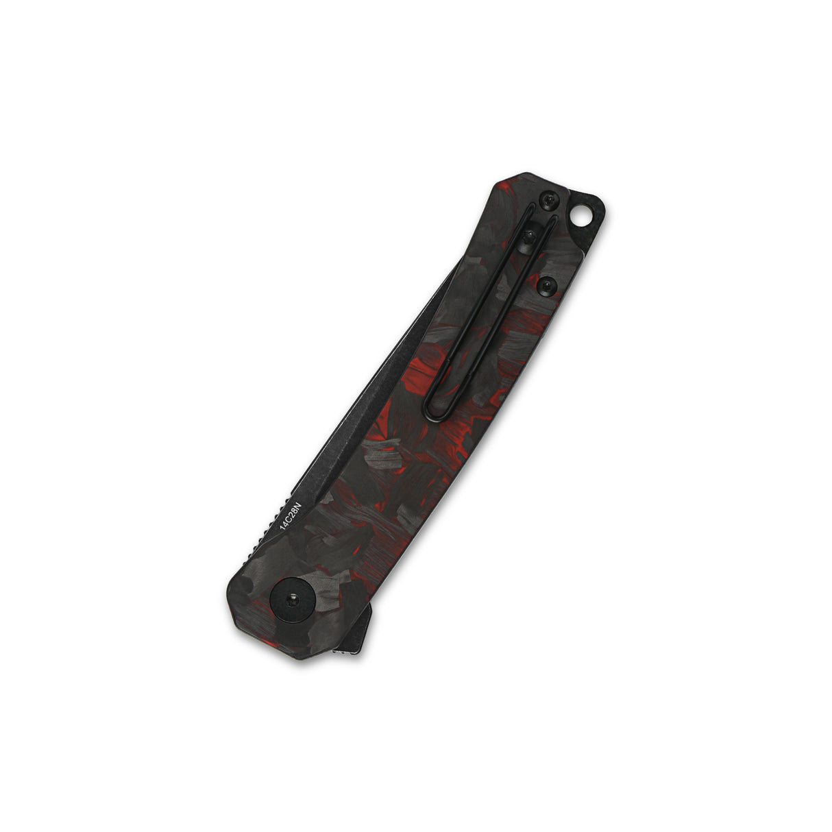 QSP Osprey pocket knife with red-black carbon fiber G10 handle and liner lock mechanism.