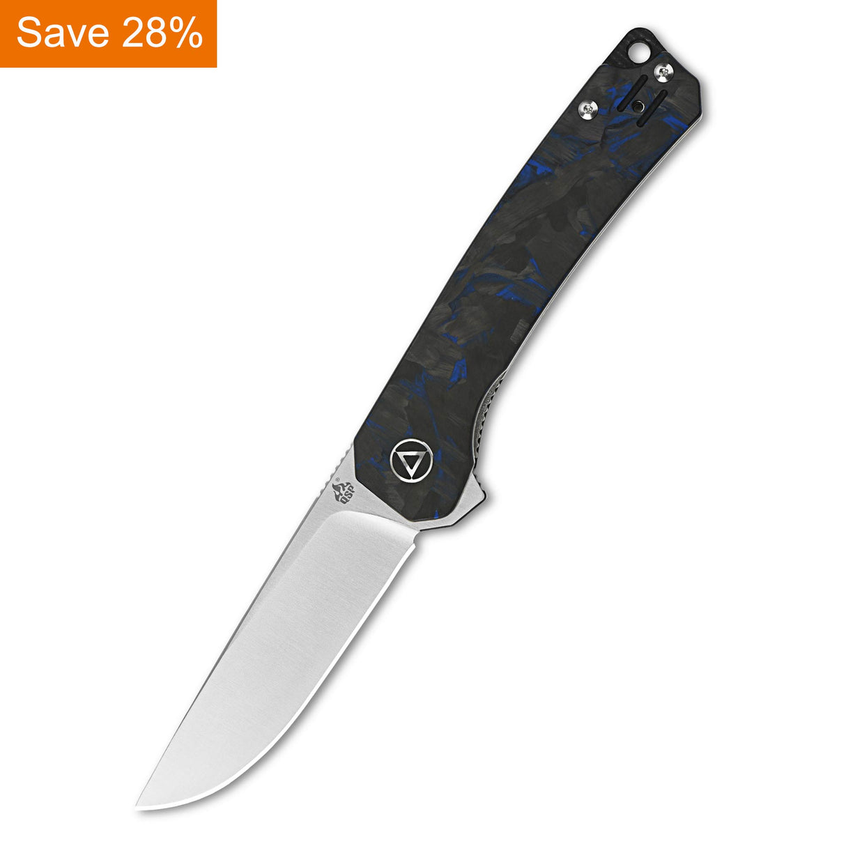 QSP Osprey Liner Lock Pocket Knife 14C28N Blade Blue Shredded CF Overlay G10 Handle