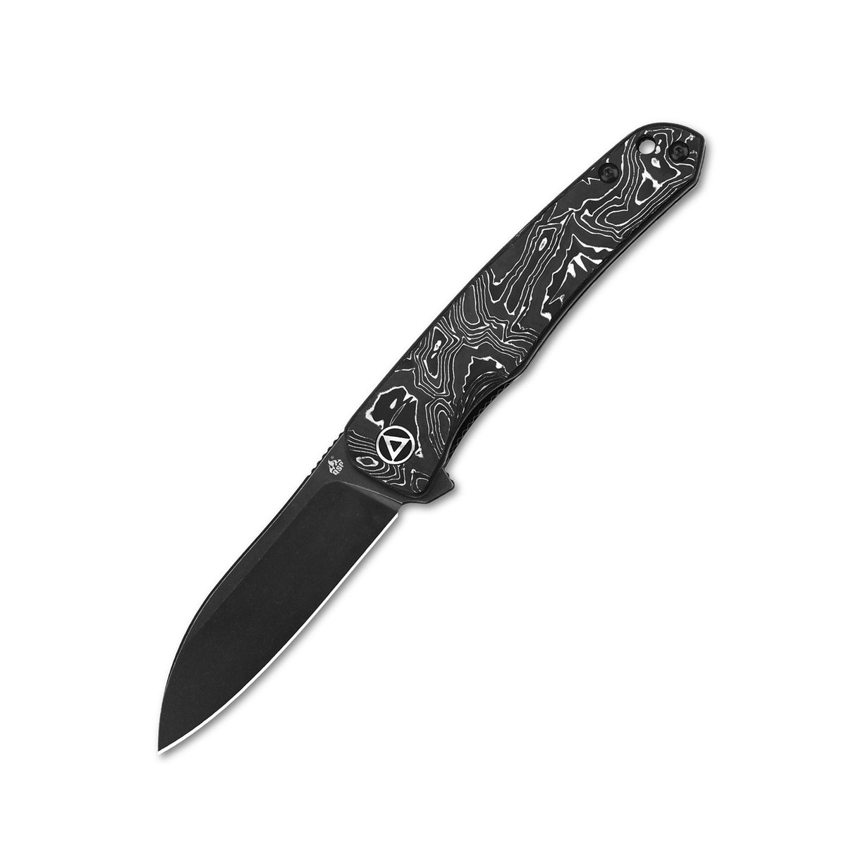 QSP Otter pocket knife with S35VN blade and black marbled handle design
