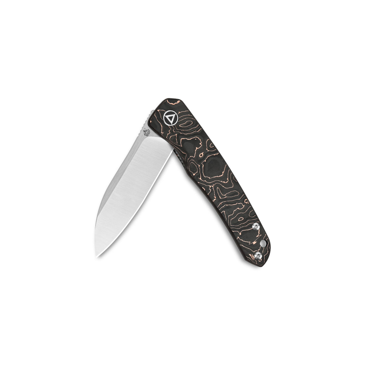 QSP Otter pocket knife featuring S35VN blade and unique copper foil carbon fiber handle
