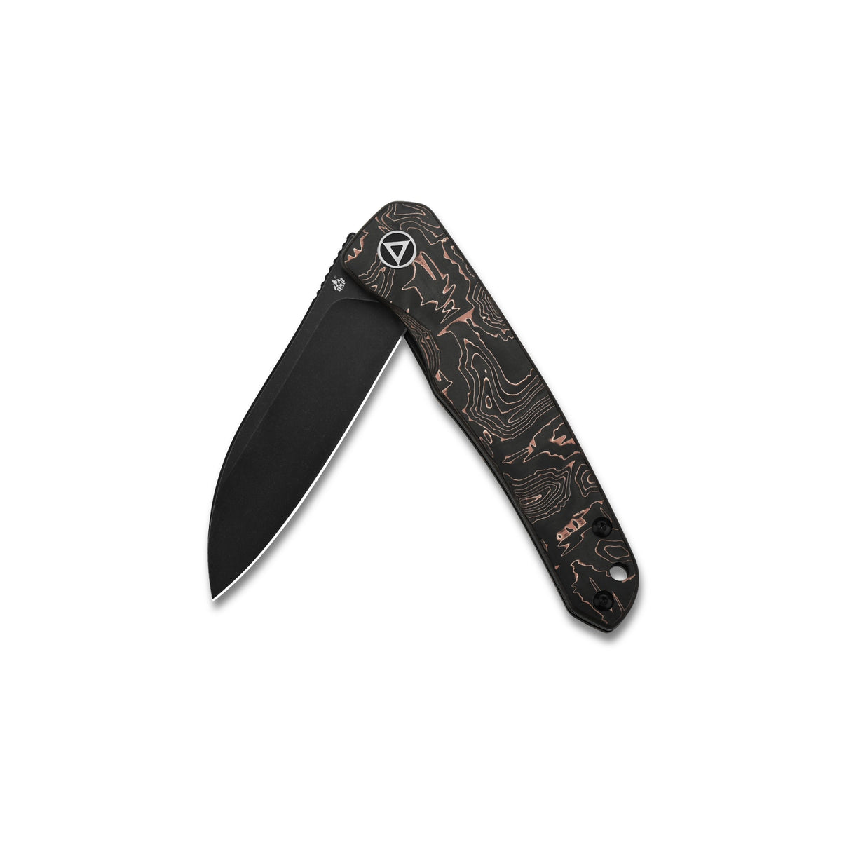 QSP Otter pocket knife with black sheepsfoot blade and copper foil carbon fiber handle