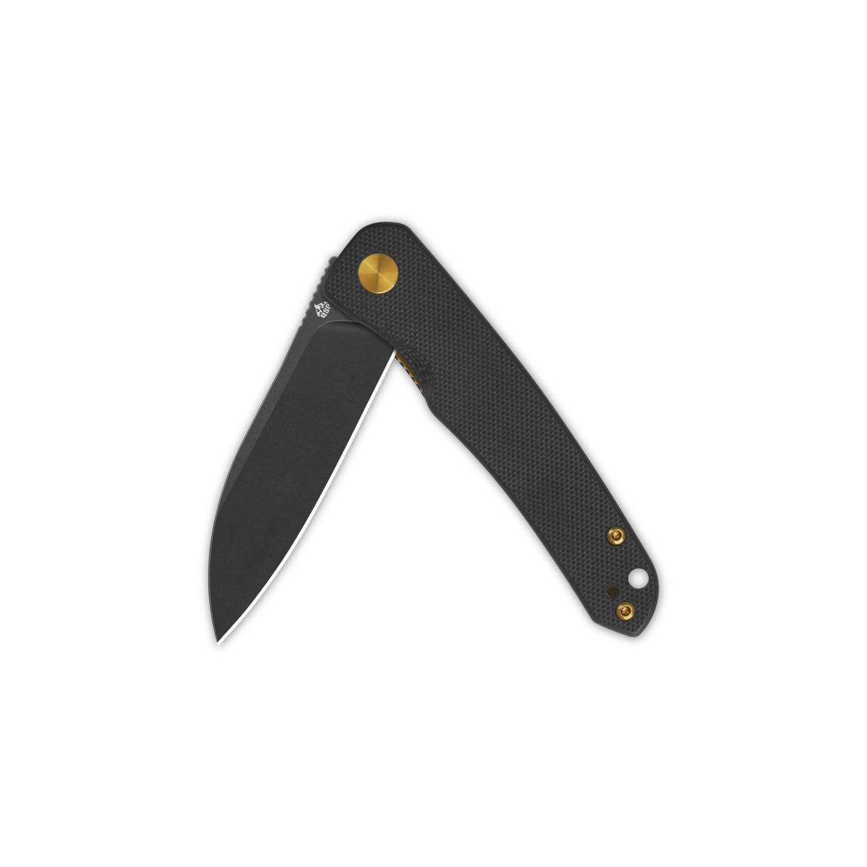 Closed QSP Otter pocket knife featuring black G10 handle and stainless steel blade.