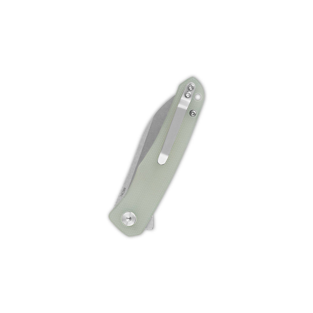 QSP Otter pocket knife with jade G10 handle and liner lock mechanism.