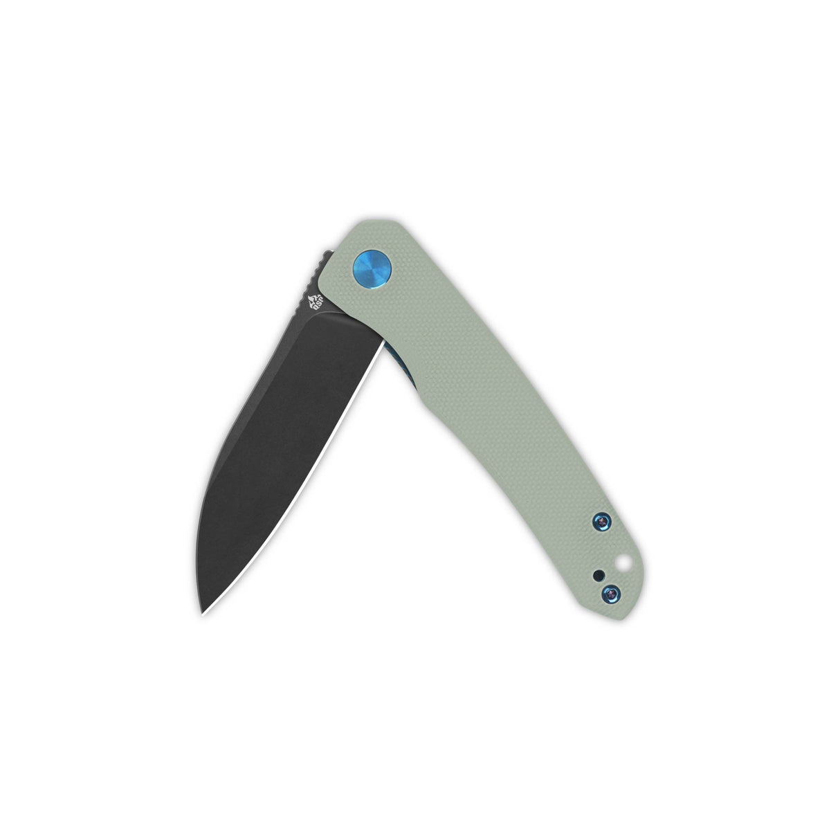 QSP Otter pocket knife with jade G10 handle and black blade, sheepsfoot design.