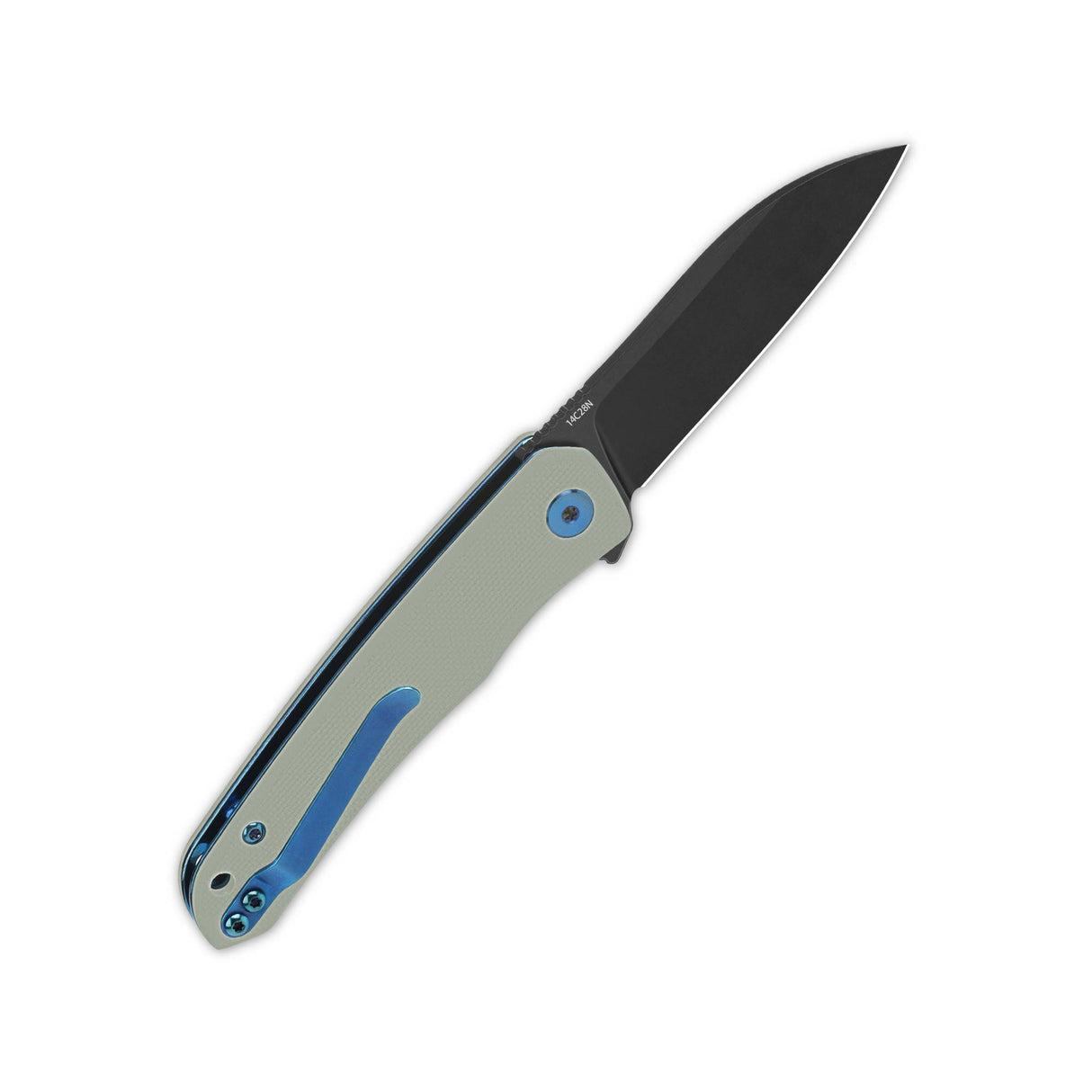 QSP Otter pocket knife with jade G10 handle and sleek black sheepsfoot blade.