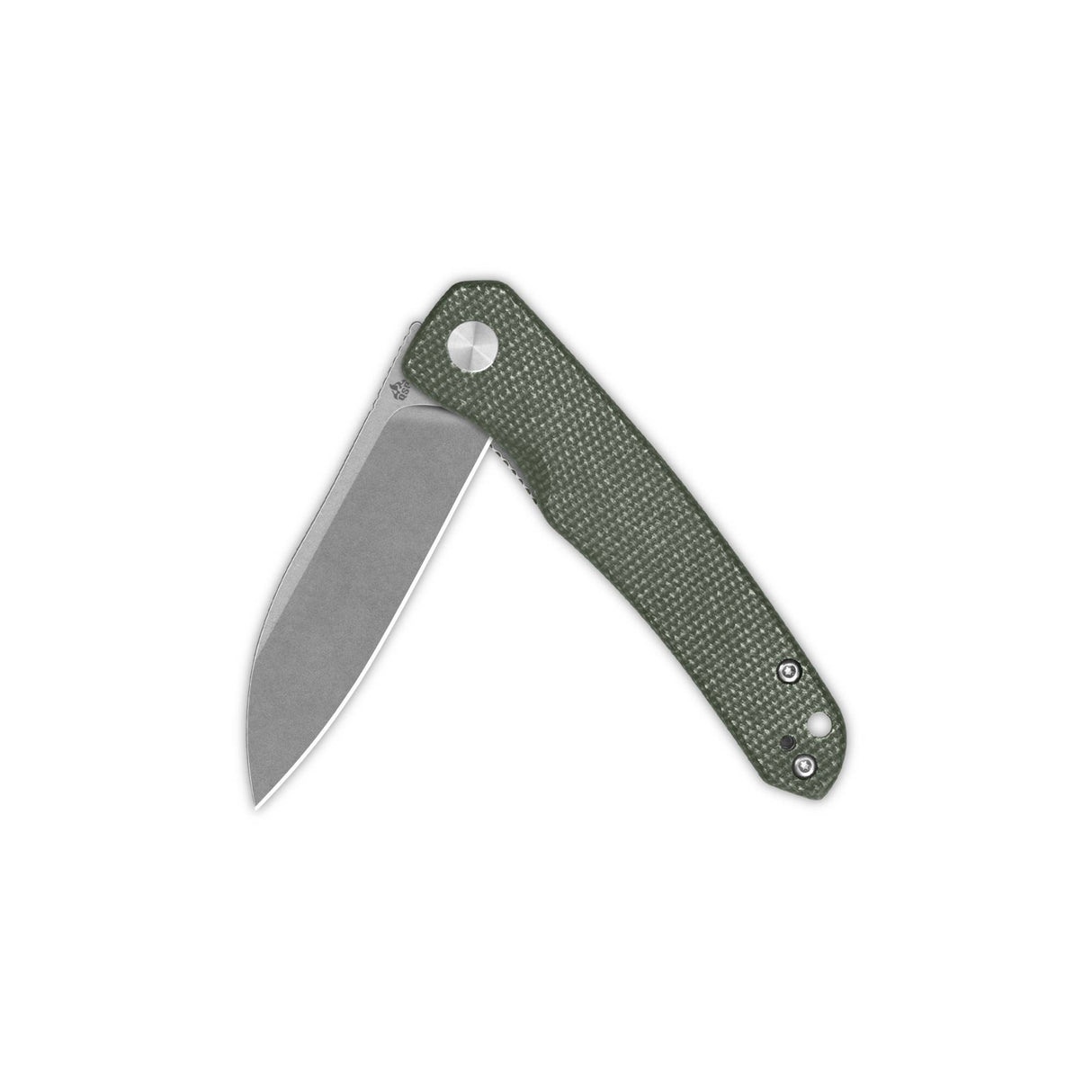 Folded QSP Otter pocket knife with green micarta handle and 14C28N blade
