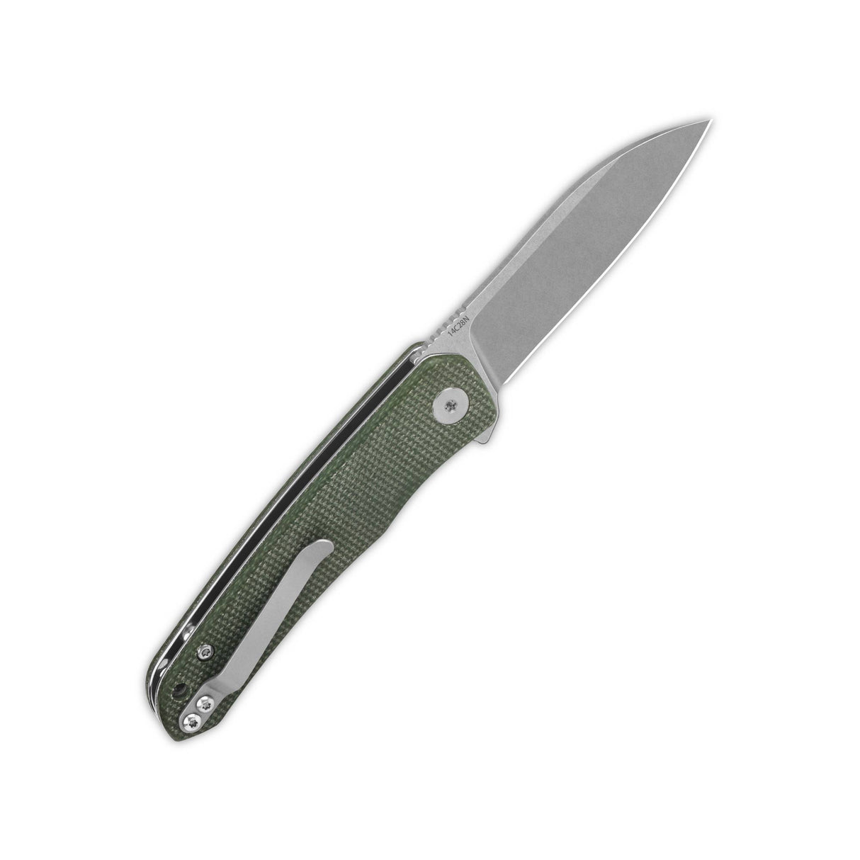 QSP Otter pocket knife with green micarta handle and sleek 14C28N blade