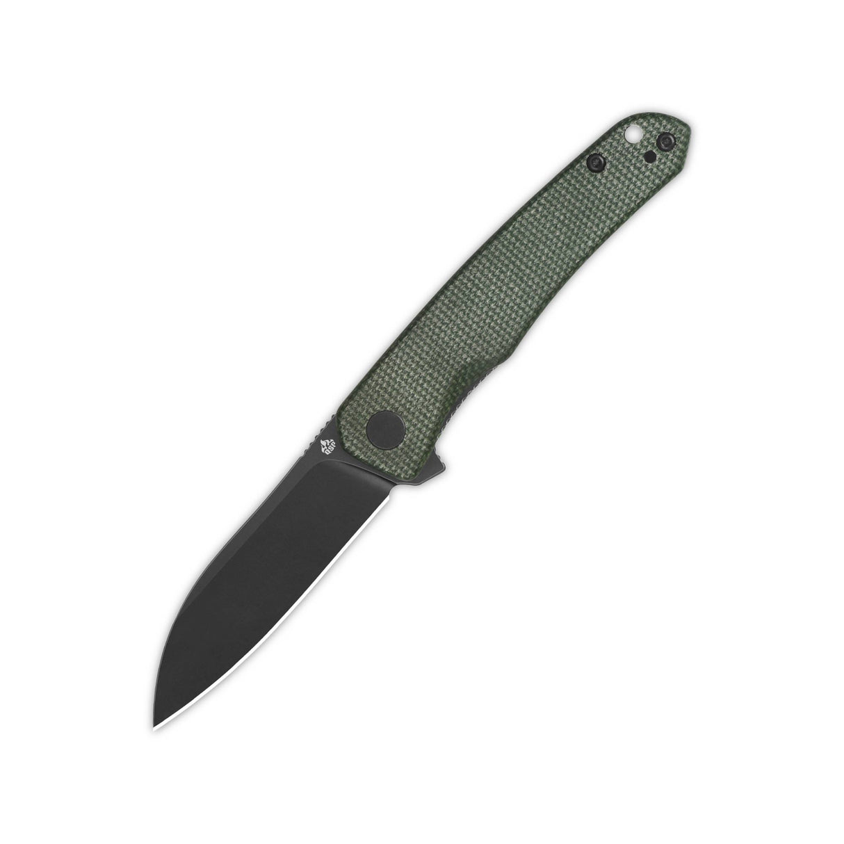 QSP Otter pocket knife with green micarta handle and black 14C28N blade