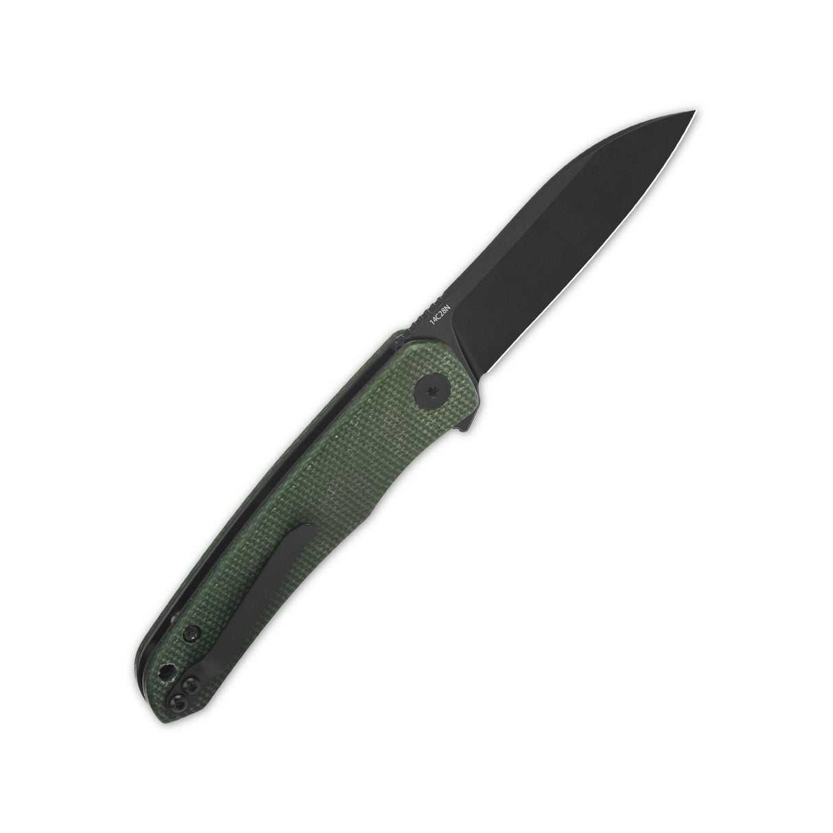 QSP Otter pocket knife, green micarta handle, black 14C28N sheepsfoot blade