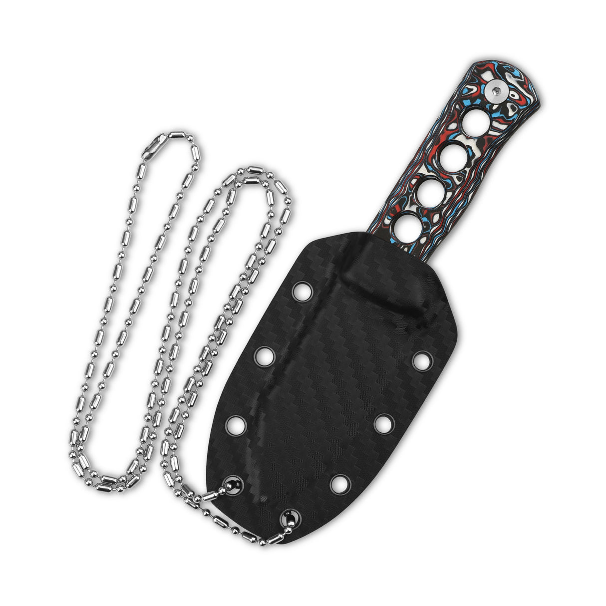 Kydex sheath for QSP Canary neck knife with chain attachment.