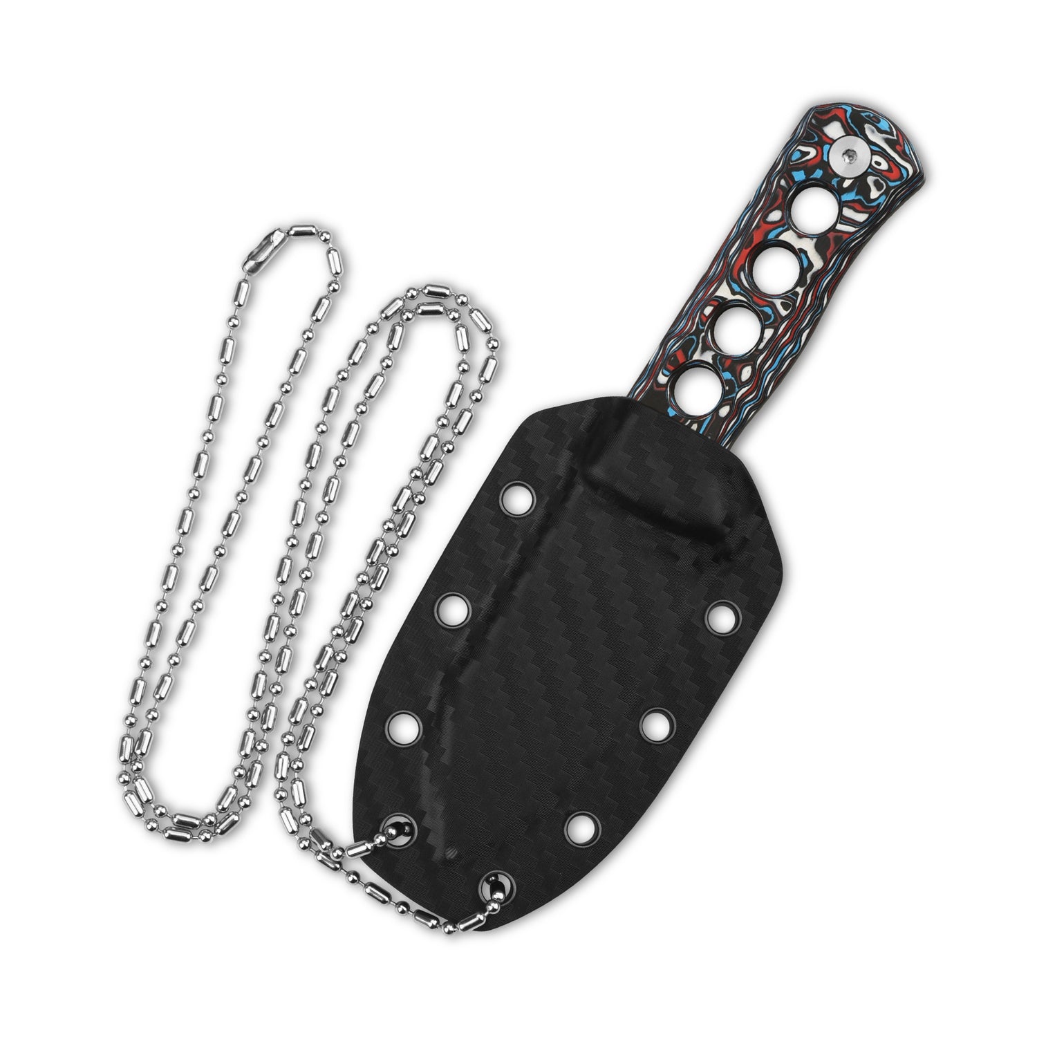 Kydex sheath for QSP Canary neck knife with chain attachment.