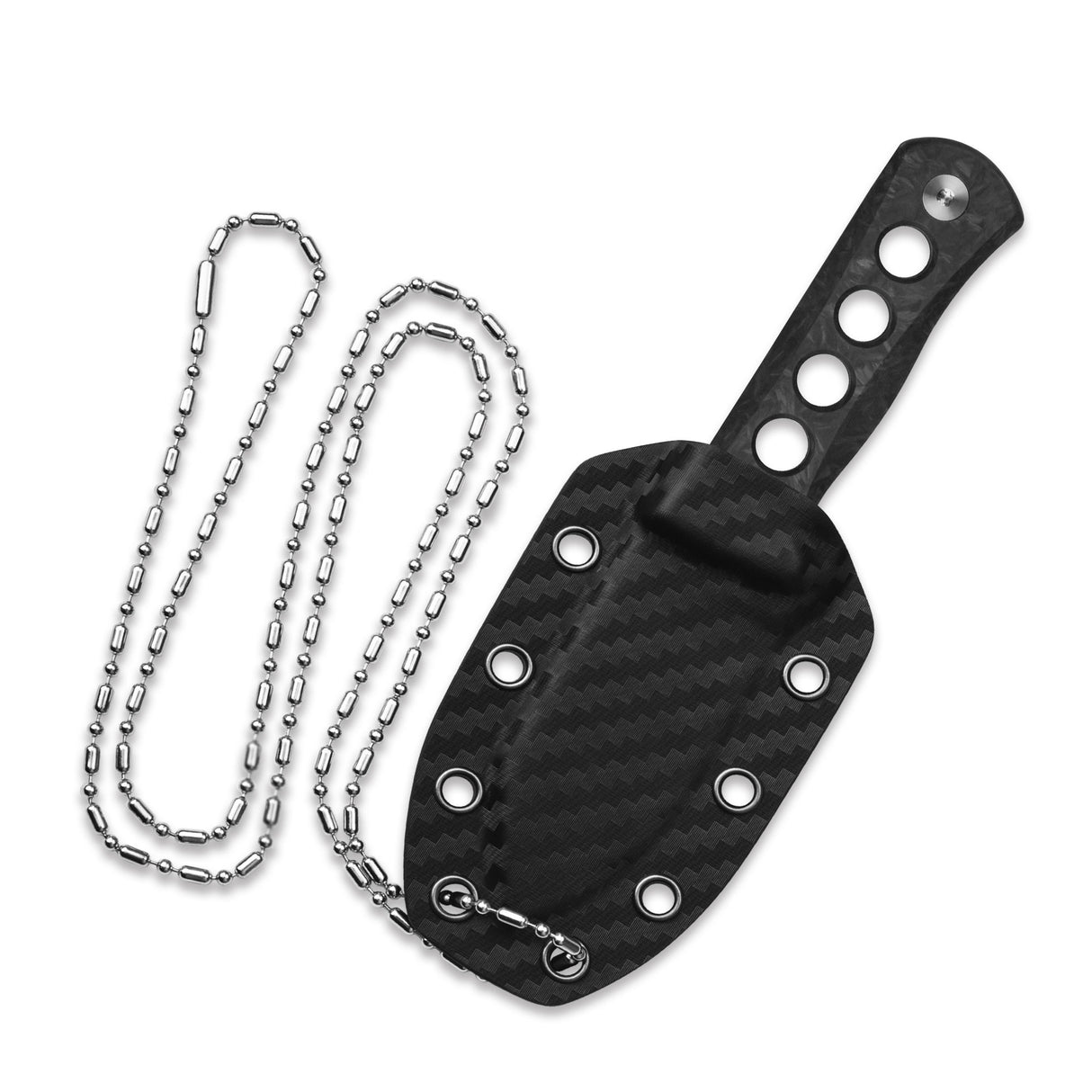 QSP Canary Neck Knife Laminated Damascus Blade Glow-in-the-Dark Shredded CF Handle