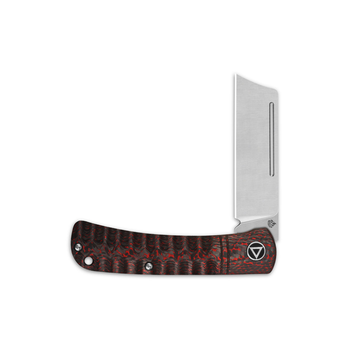Closed QSP Hedgehog Slip Joint Pocket Knife with red patterned carbon fiber handle