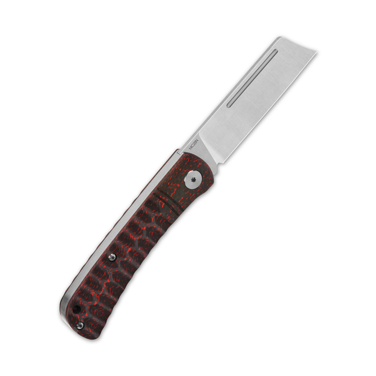 QSP Hedgehog Slip Joint Knife with red carbon fiber handle and 14C28N satin blade.