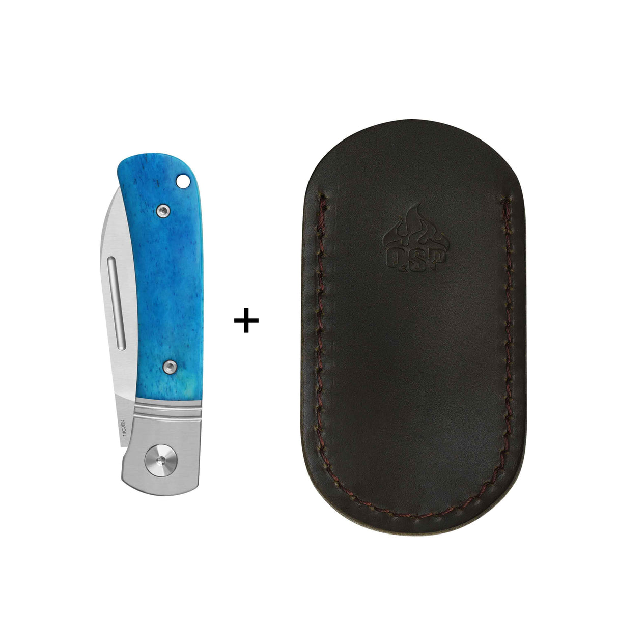 QSP Hedgehog Slip Joint Pocket Knife 14C28N blade Blue Bone Handle - Spear point