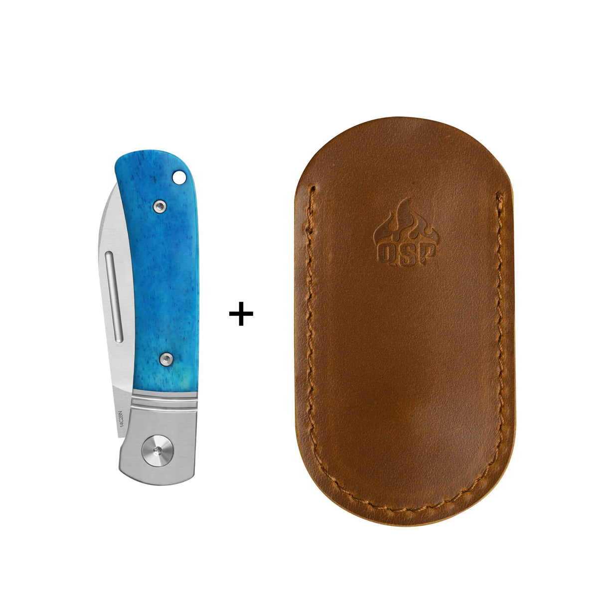 QSP Hedgehog Slip Joint Pocket Knife 14C28N blade Blue Bone Handle - Spear point