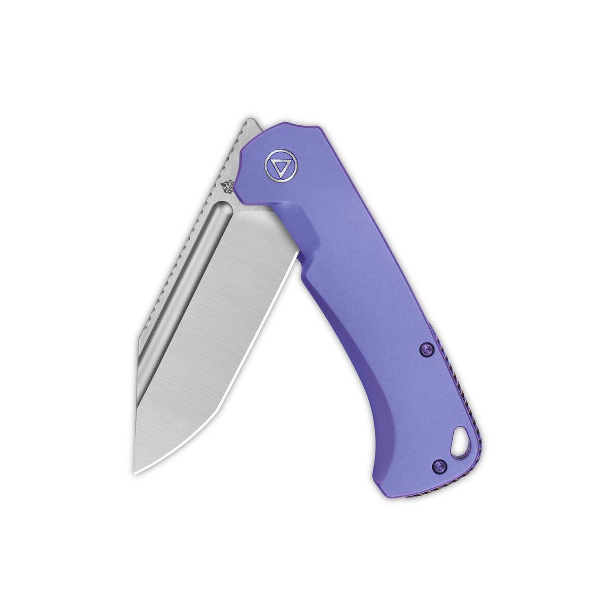 QSP Rhino Pocket Knife with purple titanium handle and flat Böhler M390 blade.
