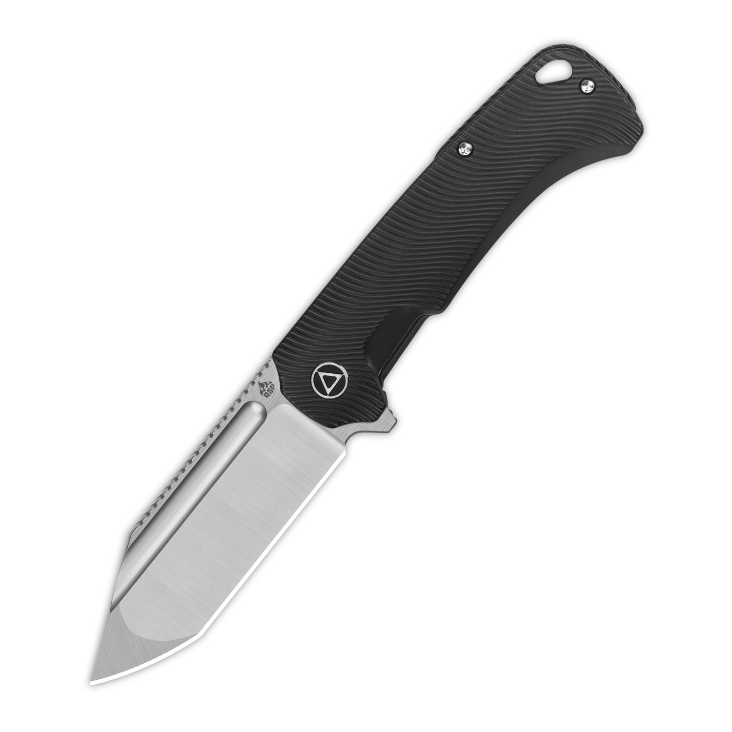QSP Rhino pocket knife featuring tanto blade and textured titanium grip