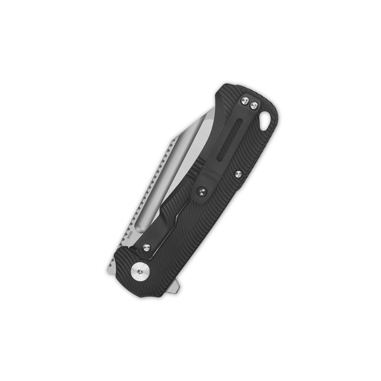 QSP Rhino pocket knife with textured titanium handle and frame lock, folded view.