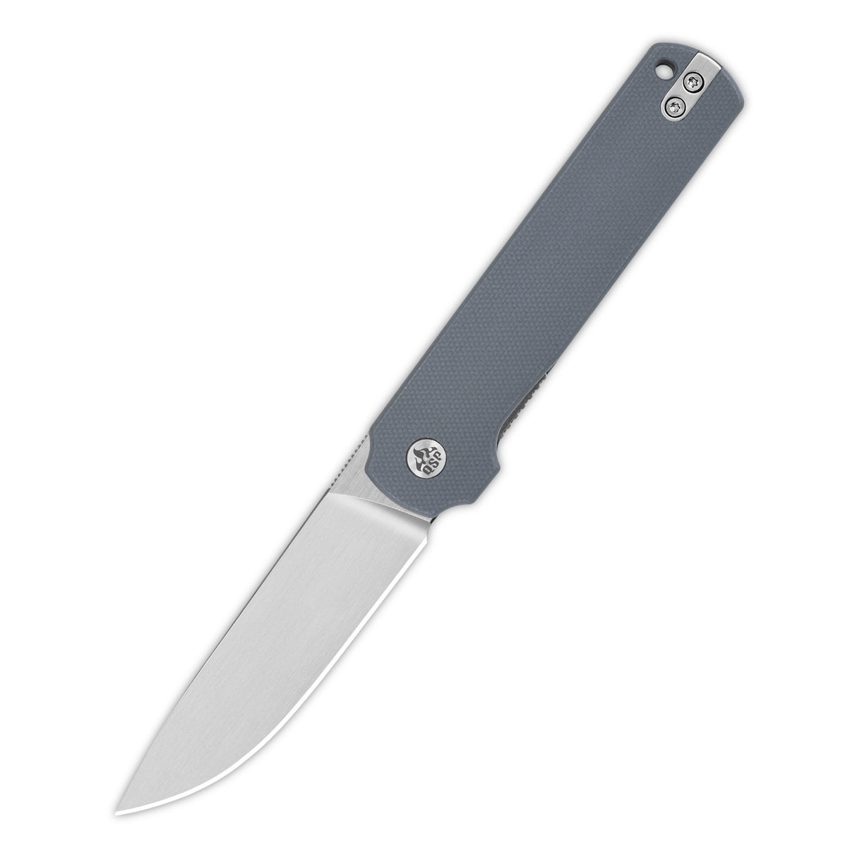 QSP Lark knife with satin finish 14C28N blade and textured grey G10 handle.