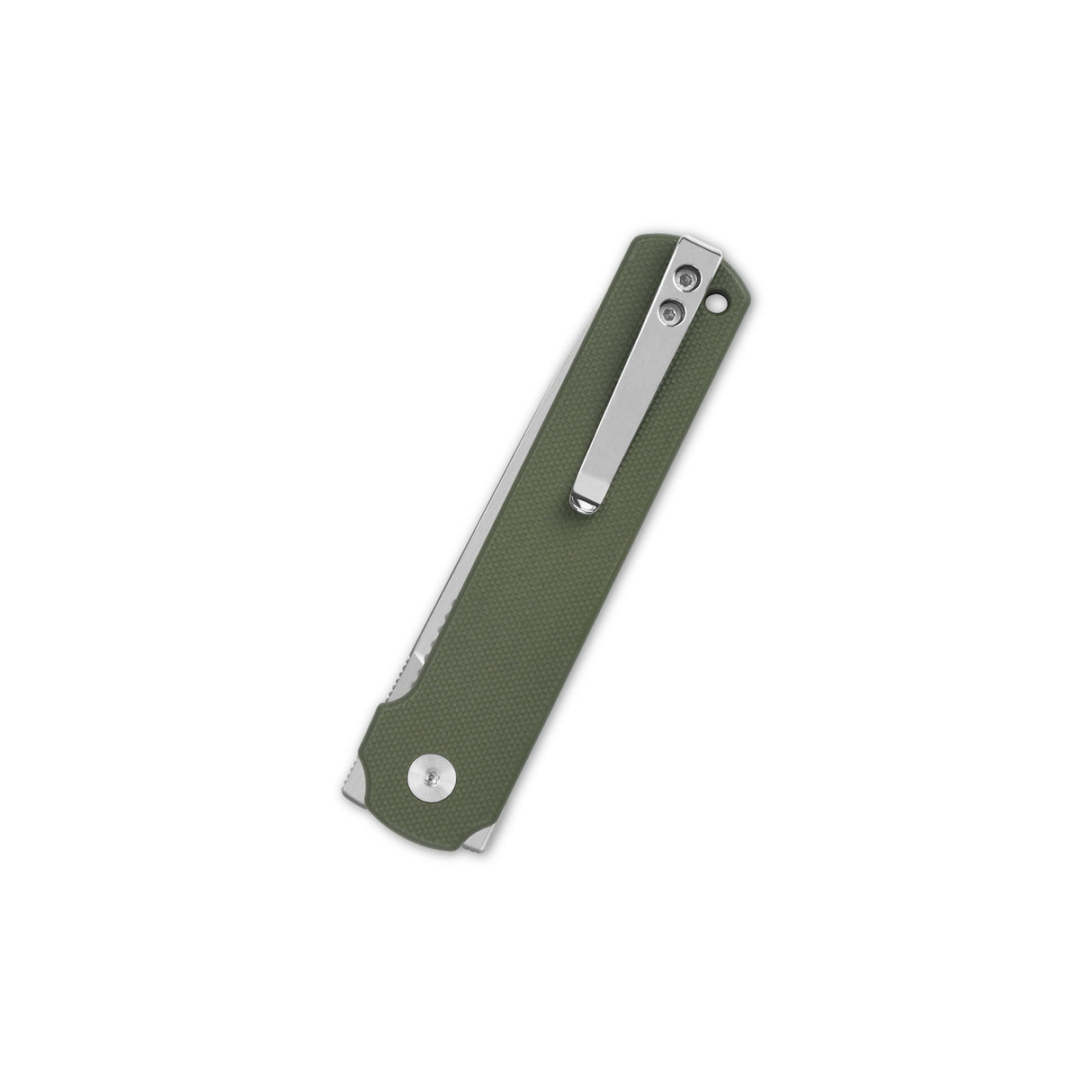 QSP Lark pocket knife with olive green G10 handle in folded position
