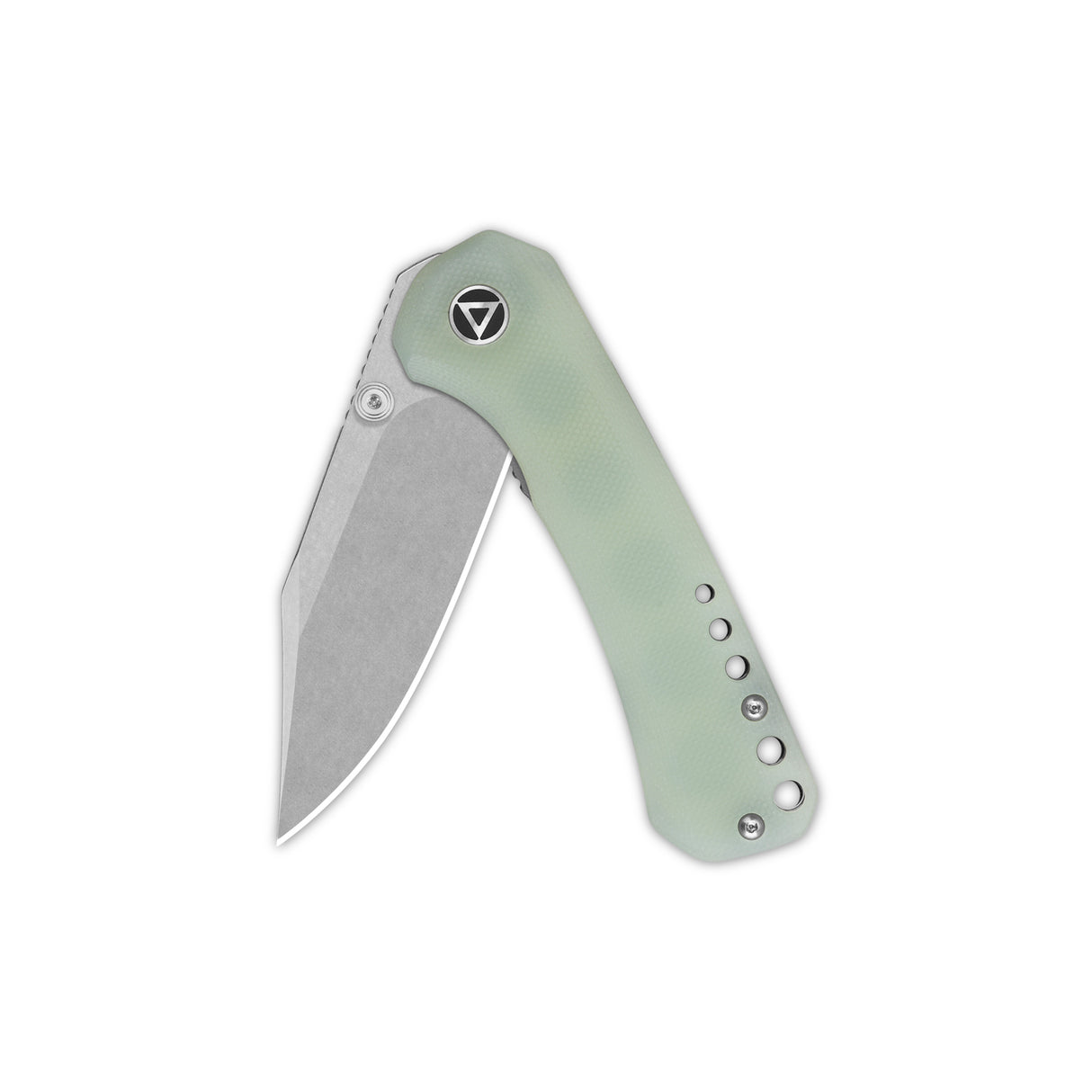 Closed QSP Kestrel pocket knife with jade G10 handle and stainless steel blade