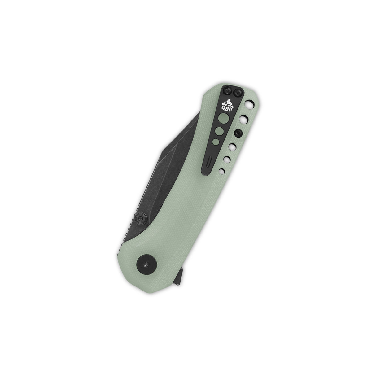 QSP Kestrel pocket knife closed, jade G10 handle with modern design.