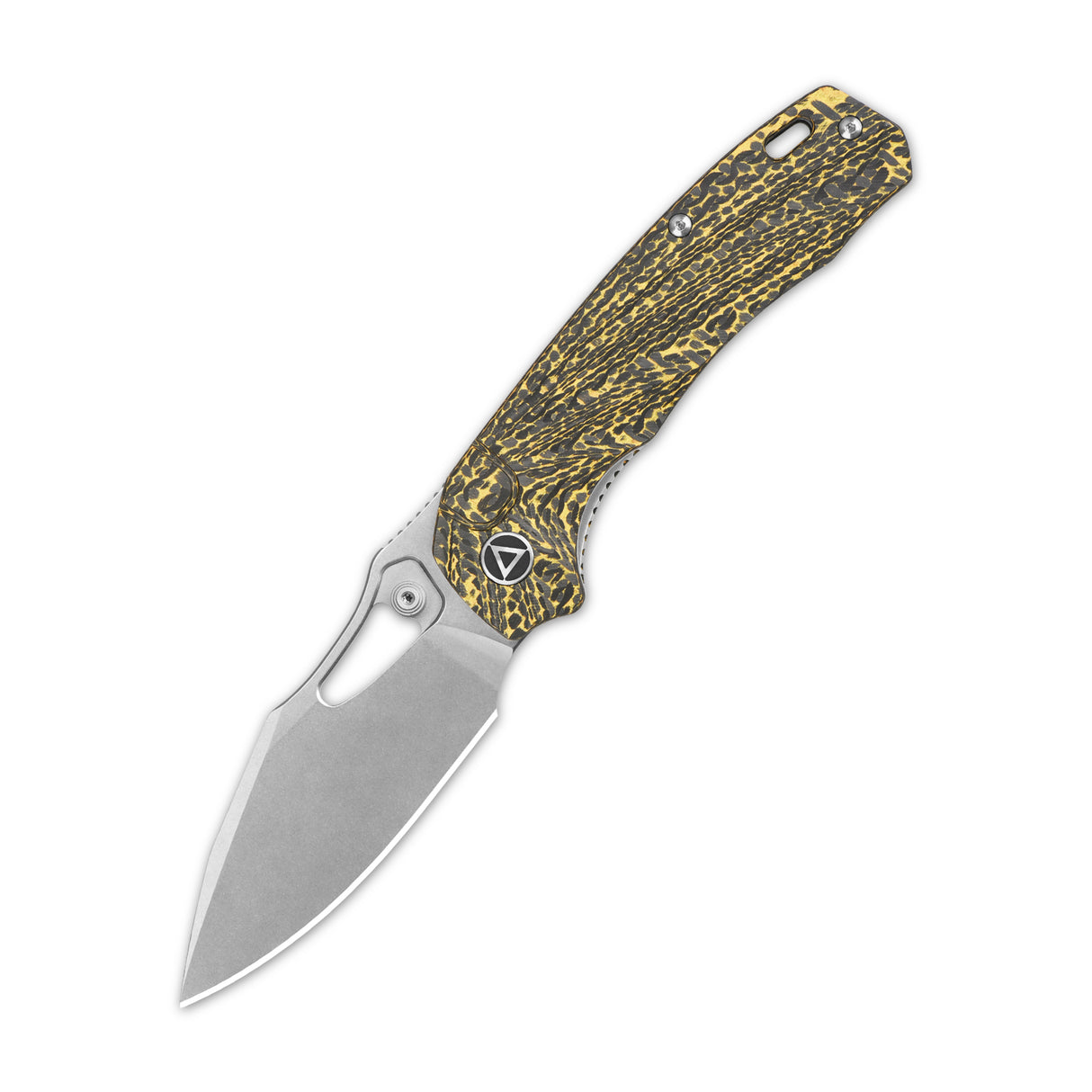 QSP Hornbill pocket knife with S35VN blade and golden CF handle