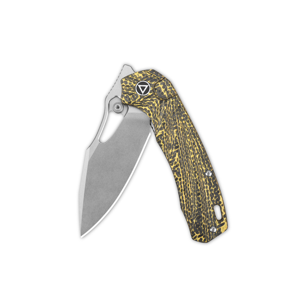 QSP Hornbill pocket knife with S35VN blade and golden carbon fiber grip