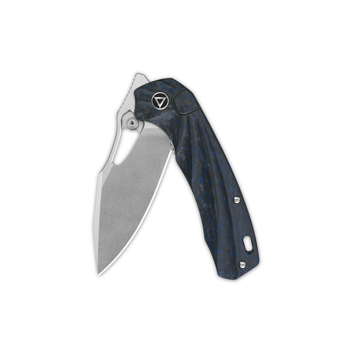 Closed QSP Hornbill pocket knife featuring S35VN blade and blue carbon fiber handle