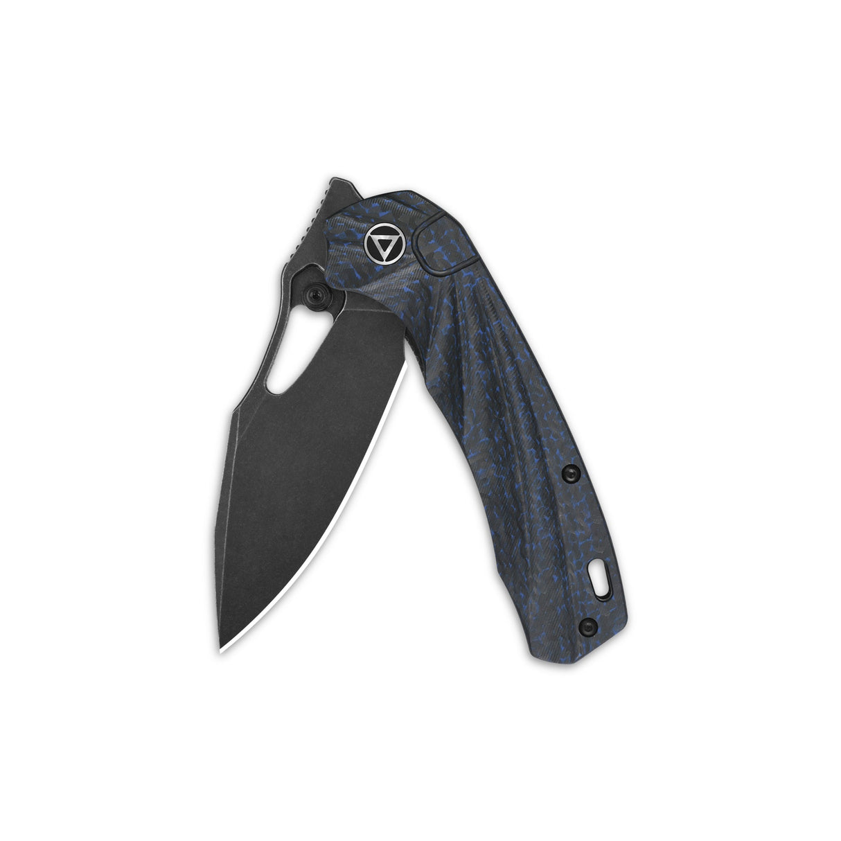 QSP Hornbill pocket knife with black S35VN blade and blue carbon fiber handle