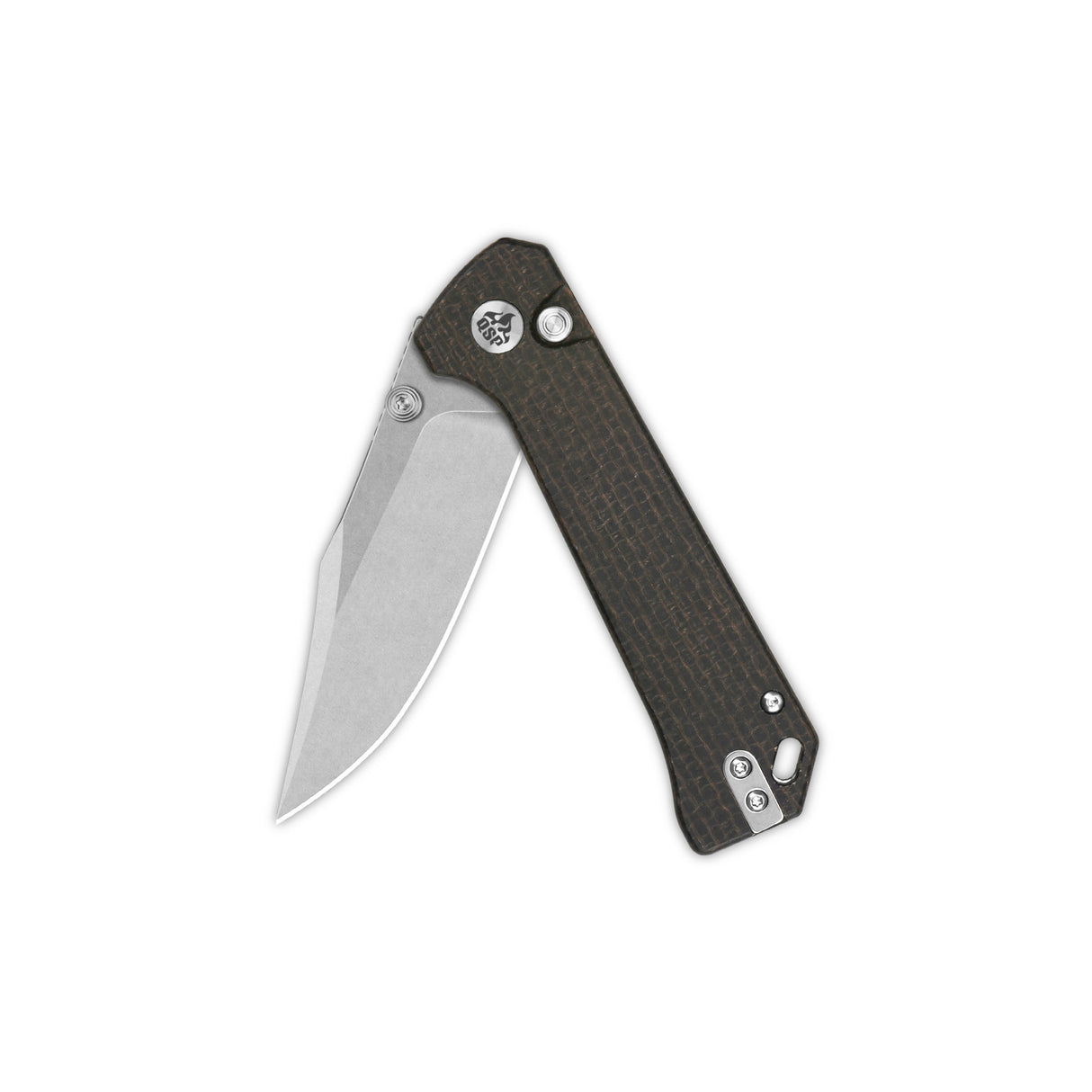 QSP Grebe Button Lock Pocket Knife 14C28N blade Dark Brown Micarta Handle