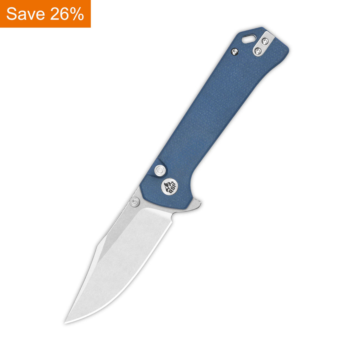QSP Grebe Button Lock Pocket Knife 14C28N blade Blue Micarta Handle