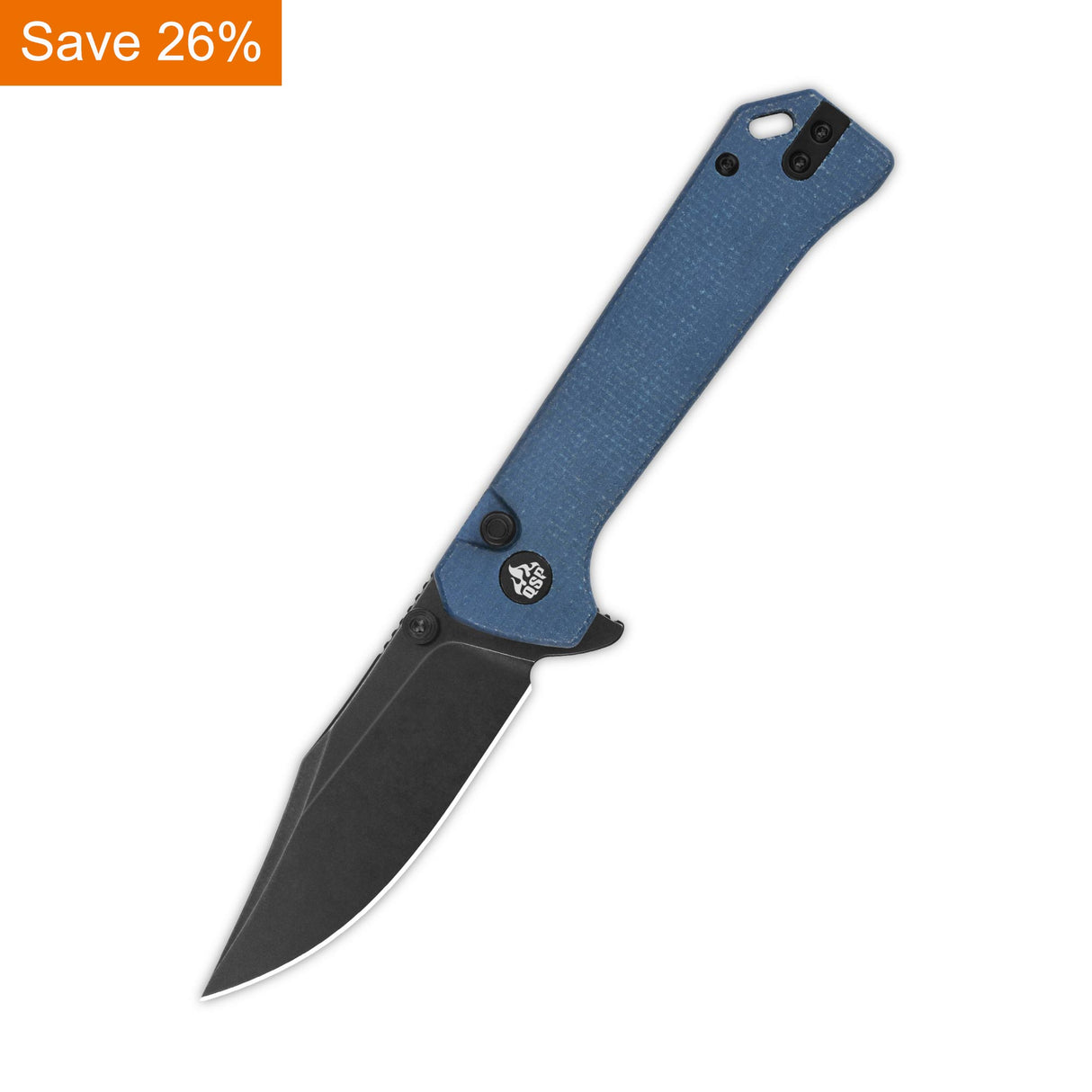 QSP Grebe Button Lock Pocket Knife 14C28N blade Blue Micarta Handle