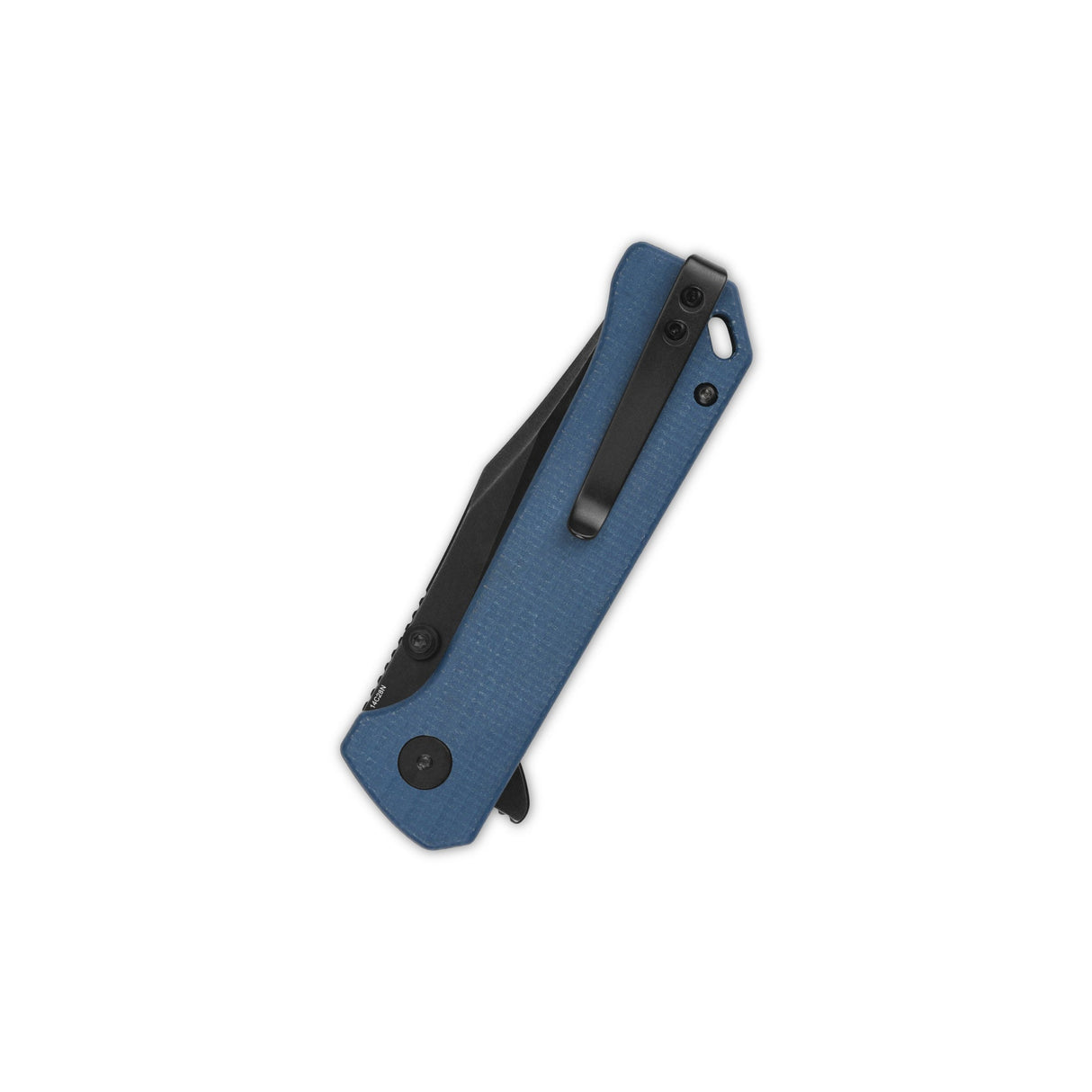 QSP Grebe pocket knife with blue Micarta handle, closed position.