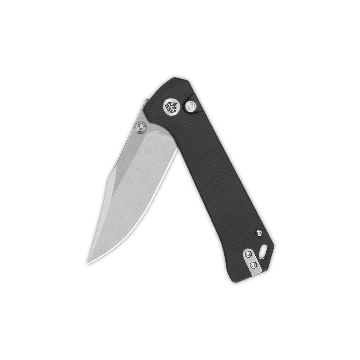 QSP Grebe pocket knife open with 14C28N blade and black G10 handle
