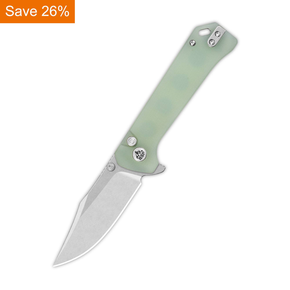 QSP Grebe Button Lock Pocket Knife 14C28N blade Jade G10 Handle