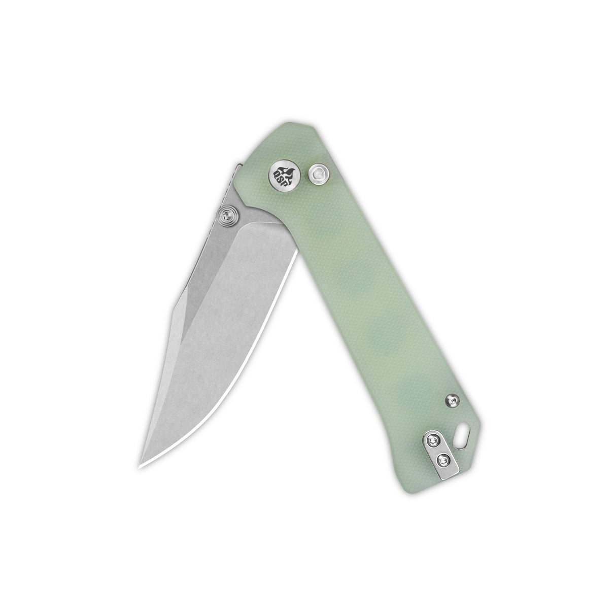 QSP Grebe pocket knife with jade G10 handle and premium 14C28N clip point blade