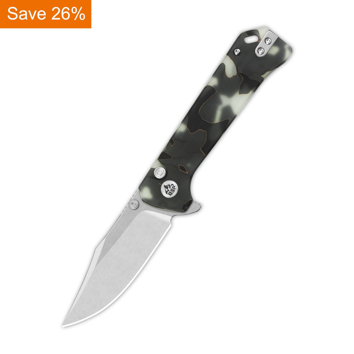 QSP Grebe Button Lock Pocket Knife S35VN blade Raffir resin Glow in Dark Handle