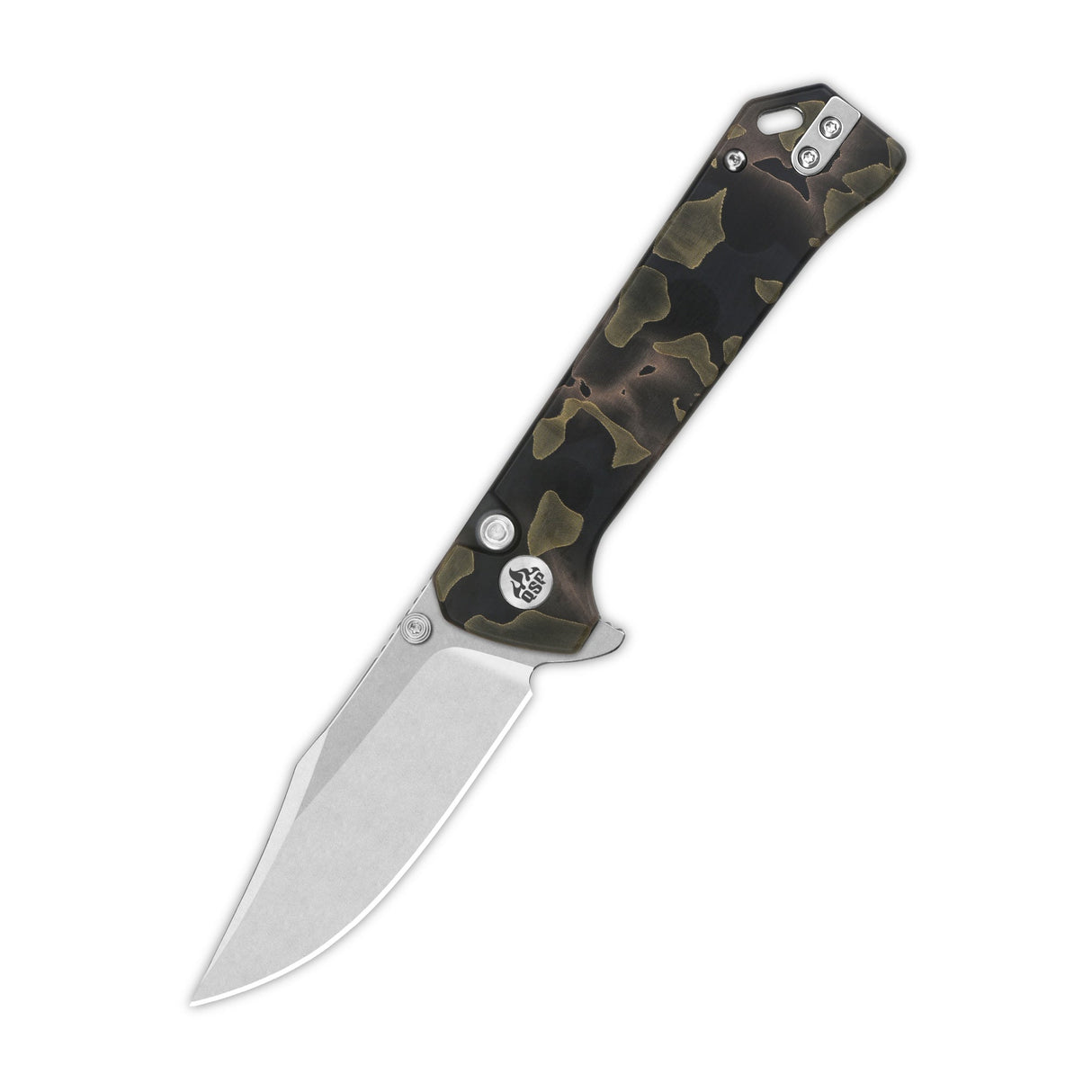 QSP Grebe pocket knife with S35VN blade and camouflage Raffir resin handle