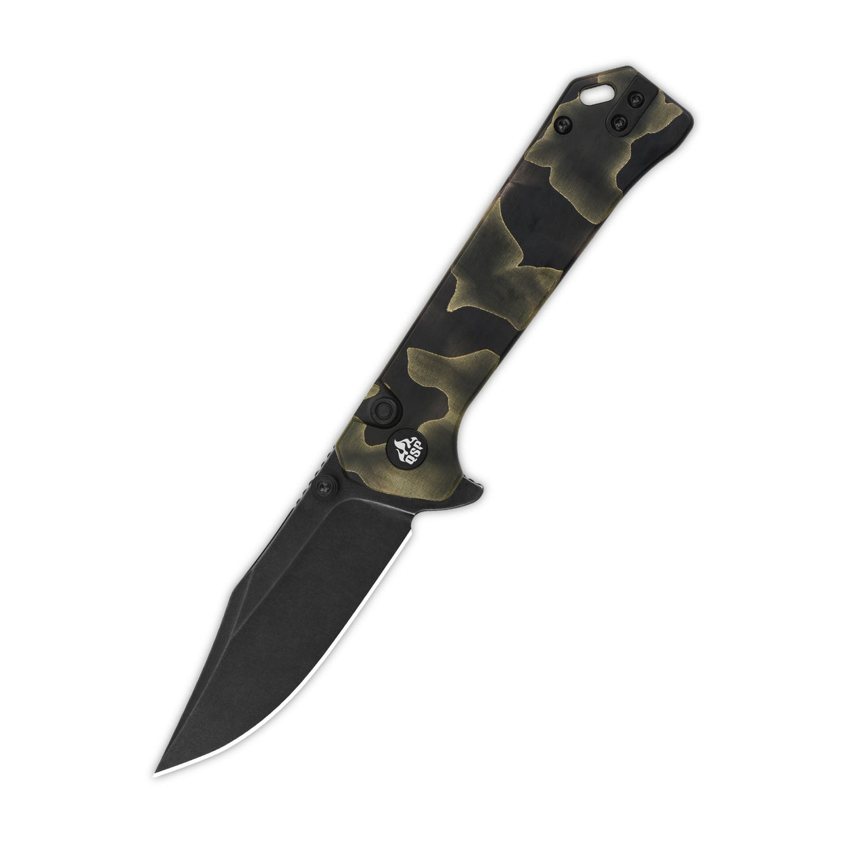 QSP Grebe pocket knife with black S35VN blade and camouflage Raffir handle