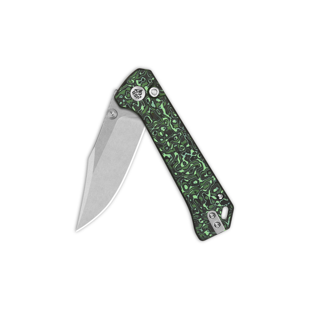 Grebe Pocket Knife with S35VN blade and green camo carbon fiber handle